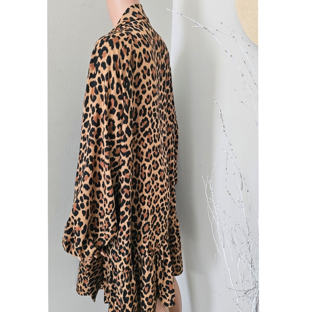Kate Spade NY Leopard Print Necktie Drop Waist Drop Long Sleeves Swing Dress - Picture 7 of 11
